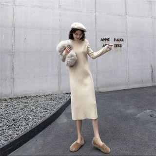 Turtle Neck Midi A-line Sweater Dress