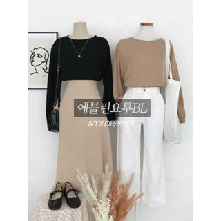 Crew-neck Bishop-sleeve Textured Top
