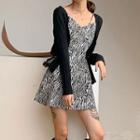 Spaghetti Strap Zebra Print Mini A-line Dress / Plain Cardigan