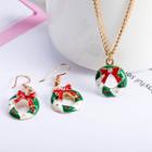 Set: Christmas Bow Dangle Earring + Pendant Necklace As Shown In Figure - One Size