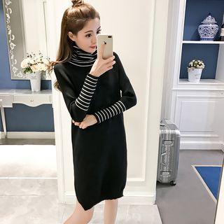 Striped High Neck Knit Dress