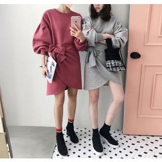 Balloon-sleeve Wrap-front Pullover Dress