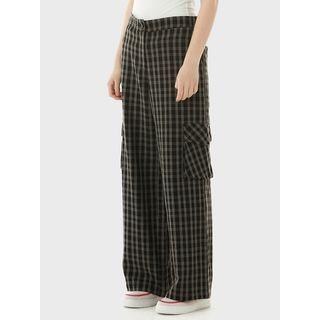 Band-waist Checked Wide-leg Cargo Pants