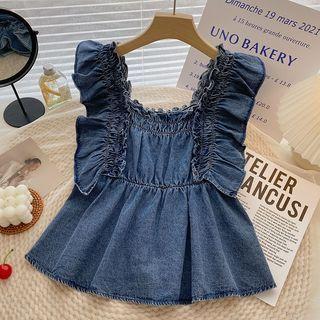 Sleeveless Square-neck Denim Top Blue - One Size