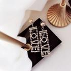 Rhinestone Love Lettering Dangle Earring Steel Needle - Gold - One Size