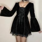 Lace Panel Drawstring Dress
