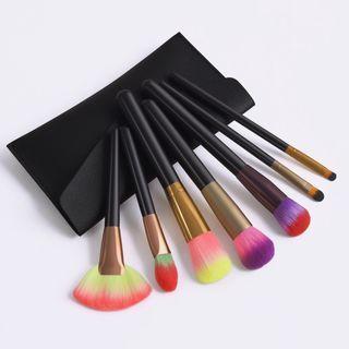 Set Of 7: Makeup Brush With Bag Set Of 7 - Gg032002 - With Bag - Makeup Brush - Black - One Size