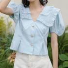 Wood Ear Trim Layered Collar Short-sleeve Shirt