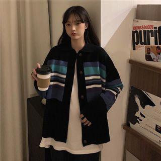 Long-sleeve Striped Jacket Black - One Size