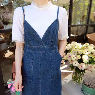 Spaghetti-strap Asymmetric-hem Denim Dress