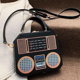 Faux Leather Radio Crossbody Bag Black - One Size