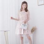 Halter Embroidered Mini A-line Mesh Dress