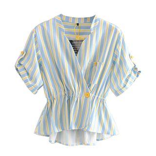 Short-sleeve Striped Peplum Blouse