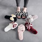 Bow-accent Furry Slide Sandals