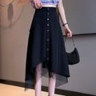 Asymmetrical Medium Long High-waist A-line Skirt