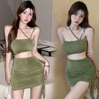 Asymmetrical Halter-neck Cutout Drawstring Bodycon Dress