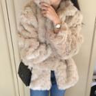 Fluffy Buttoned Coat Almond - One Size