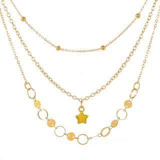 Set Of 3: Star Pendant Layered Necklace 05 - 5228 - Gold - One Size