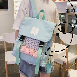 Transparent Panel Flap Backpack