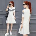 Striped Cut Out Shoulder Short Sleeve T-shirt Dress