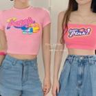 Short-sleeve Lettering Crop T-shirt / Floral Print Bandeau