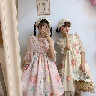 Rabbit Print Spaghetti Strap A-line Dress