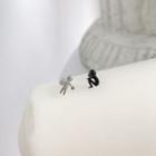 Cartoon Asymmetrical Sterling Silver Earring E166 - 1 Pair - Black & Silver - One Size