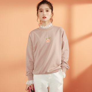 Floral Embroidered Lace Trim Pullover As Shown In Figure - One Size