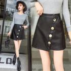 Asymmetric Hem Faux Leather Mini A-line Skirt