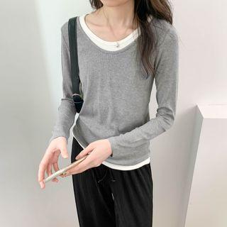 Mock Two Piece Two Tone Knit Cropped Top