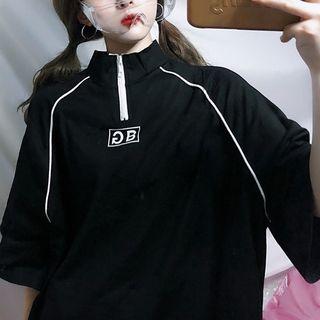 Elbow-sleeve Collared Oversized Top