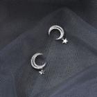 925 Sterling Silver Rhinestone Moon & Star Dangle Earring 1 Pair - One Size