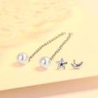 925 Sterling Silver Faux Pearl Moon & Star Dangle Earring 1 Pair - Silver - One Size