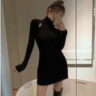 Cutout Turtleneck Sweater Mini Dress Black - One Size