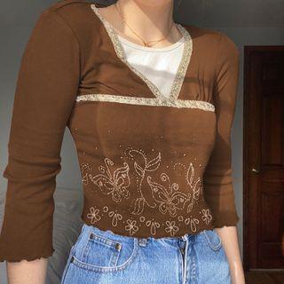 Butterfly Pattern Mock Two-piece Top
