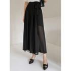Tie-waist Pleated Sheer Culottes Black - One Size
