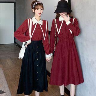 Contrast Lining Shirt / Midi A-line Dress / Skirt