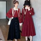 Contrast Lining Shirt / Midi A-line Dress / Skirt