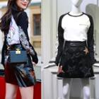Color-block T-shirt / Star Printed A-line Skirt