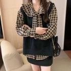 Gingham Blouse / Plain Sweater Vest