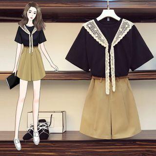 Tie Neck Short-sleeve T-shirt / Shorts / Set