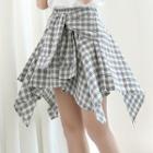 Plaid Tie Waist Flared Skirt