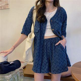 Short-sleeve Patterned Denim Shirt / Shorts