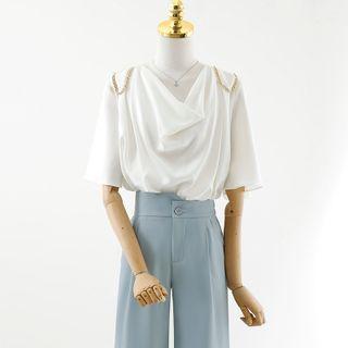 Short-sleeve Chain Detail Blouse / Wide Leg Pants