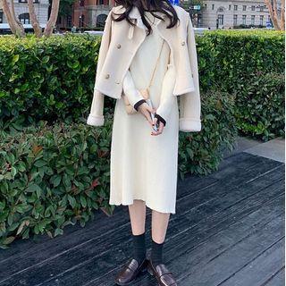 Contrast Trim Knit Midi Dress