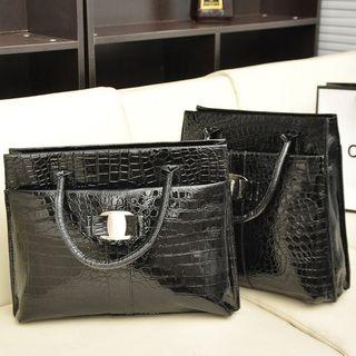 Embossed Faux Patent Leather Tote