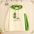 Dinosaur Embroidered Color Block Fleece-lined Hoodie