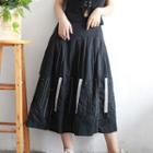 Applique Midi A-line Skirt Black - One Size