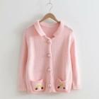 Cherry Detail Collared Cardigan Pink - One Size