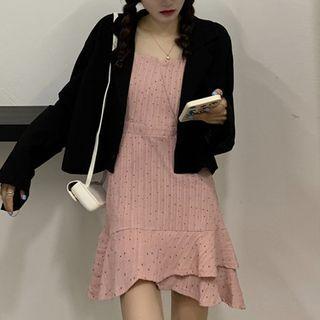 Plain Blazer / Spaghetti Strap Flower Print A-line Dress
